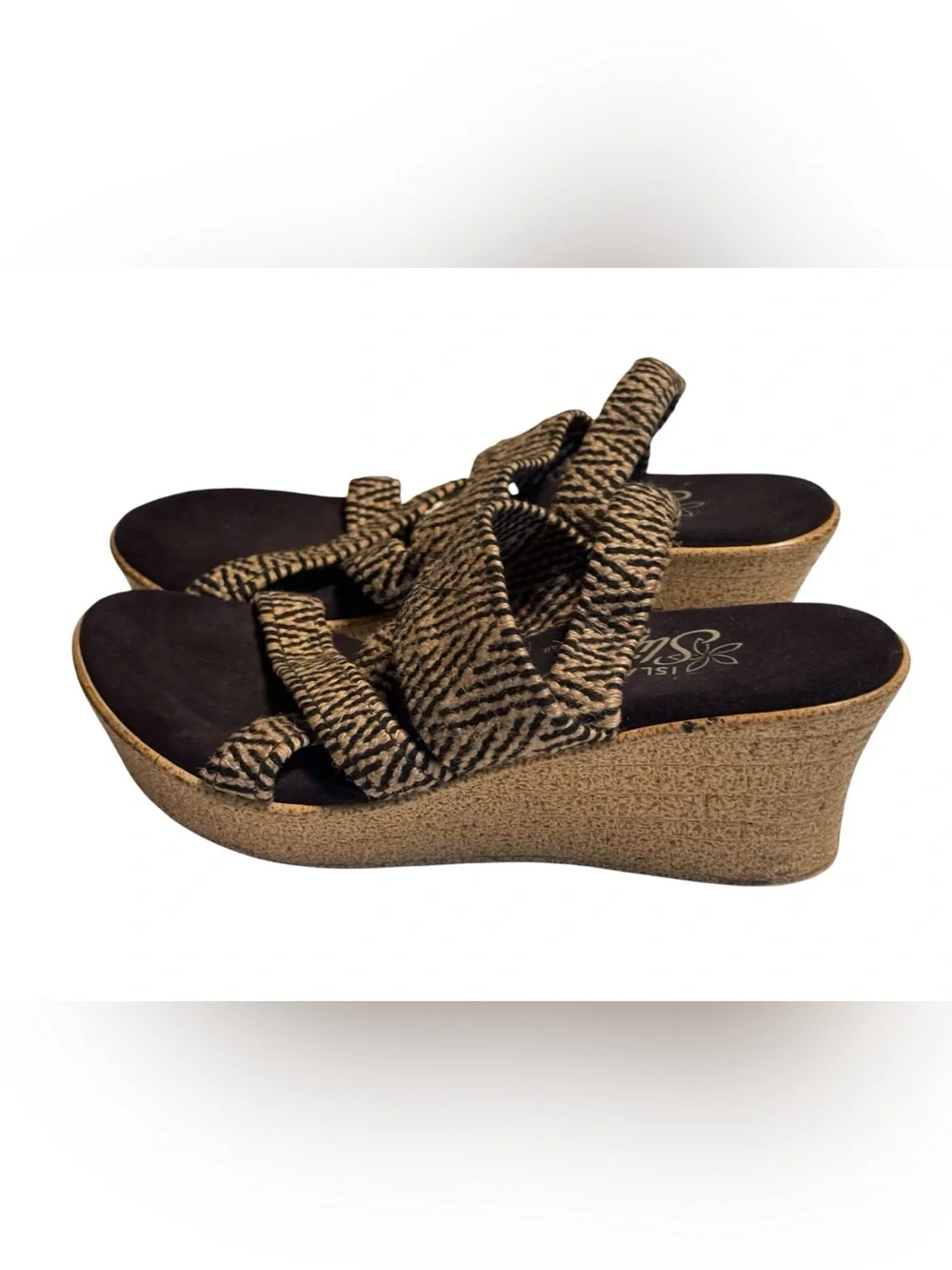 Patterned Black & Tan Strappy Island Slipper Healed Sandals Women’s 8 Hawaii